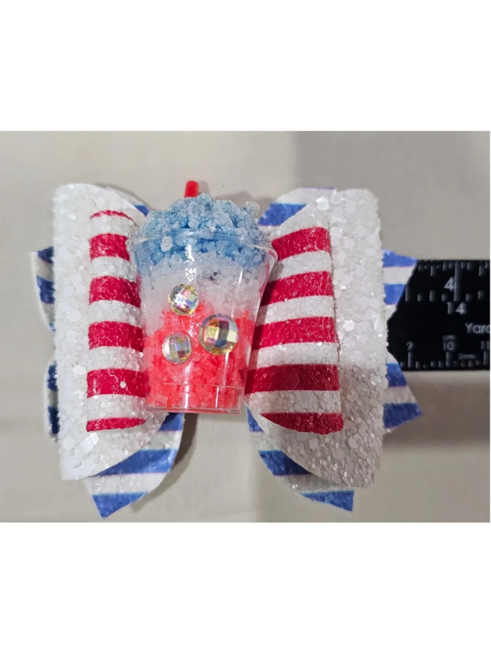 Girls Coley Olee Hair Bow Clip Red White Blue Slushie One Size